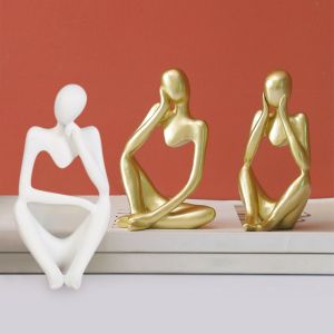 Home Modern Bookcase Decor Thinker Decor Sculpture Mini Abstract Figurine Resin Sculpture Figurine