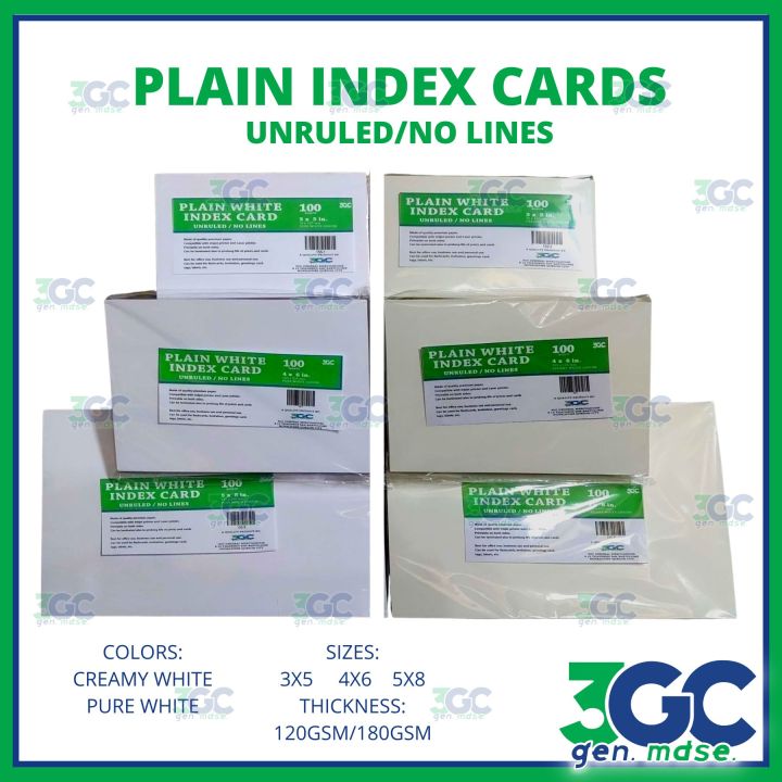 3gc white unruled plain printable index cards 3x5 4x6 5x8 sizes 50 100