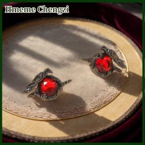 Hmeme Darkness Goth Crow Red Crystal Ear Studs Earrings Necklace Ring Brooch For Punk Girl Jewelry Anime Cosplay Party Accessories Gifts