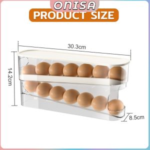 2 Tier Auto Rolling Egg Dispenser 2-layer Refrigerator Egg Storage Box Kitchen Egg Rolling Storage Box