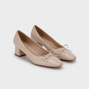 Nose Ribbon Detail Square Toe Mid Heel Pump