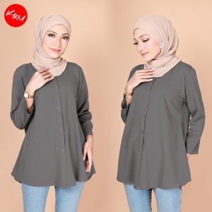 KM Women Nafisa Front Button Plain Fashion Long Sleeve Blouse Top Baju Wanita Modern Muslim [B31228]