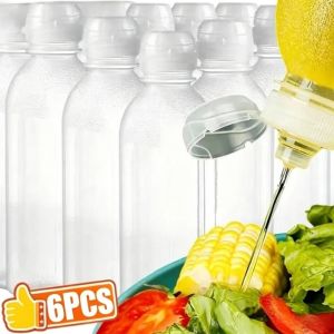 6Pcs Reusable Squeeze Oil Bottles 300/500ML Leakproof Condiment Dispenser for Olive Oil Vinegar Sauce Kitchen Storage