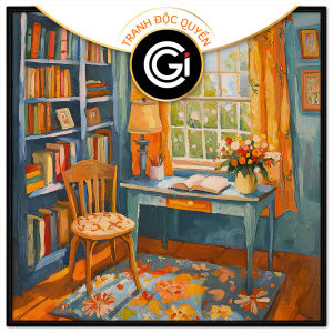Tranh vẽ góc học tập. Tranh treo tường dán tường sơn dầu tranh trí canvas. CGI-1412