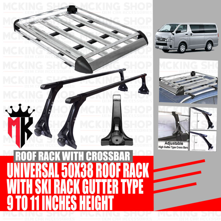 Toyota Hiace Aluminum Roof Rack Roofrack Double Wall Top load Topload  Cargo Carrier 50x38 (Silver) Bundle with Gutter Type Heavy Duty Crossbar  for