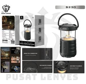 S230 - Speaker LENYES S-230 15W Outdoor Camping Lamp Wireless Speaker Bluetooth 5.3 Portable LED Lampu Tidur TWS