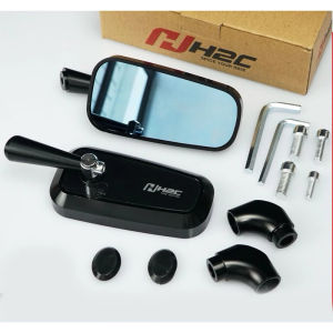 H2C Universal Rearview Mirror Side Mirror CNC Alloy Cermin Sisi Short Leg Mirror Blue Glass Y15 Y16 LC135 RS150 EX5 Kris