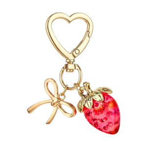 Fashionable Strawberry and Bowknot Design Keychain Perfect for Fashion Forward Women Students and Cute Style Lovers