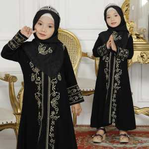 YM deFashion Gamis Anak Abaya Turkey Jetblack Adiva 213 Kids / Pakaian Muslim Anak / Dress Muslimah