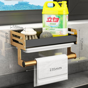 Onetwone จัดระเบียบอ่างล้างมือที่เก็บของแบบไม่มีหมัดพร้อมพื้นที่แกนแขวนผ้าเช็ดตัวอลูมิเนียมที่เก็บเครื่องครัวชั้นวางจานที่วางฟองน้ำที่คว่ำจานไม้แขวนผ้าที่คว่ำจานในห้องน้ำ