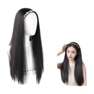 KINTHAZER ดูเป็นธรรมชาติ วิกผมแบบคาดศีรษะ สมจริง ไฟเบอร์เคมี วิกผมครึ่งหัว ทันสมัย ระบายอากาศได้ดี วิกผมยาวตรง สำหรับผู้หญิง