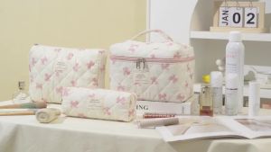 Túi đựng đồ trang điểm cho nữ 3 món túi đựng đồ trang điểm bằng vải bông chần túi đựng mỹ phẩm du lịch bộ túi đựng đồ trang điểm lớn túi đựng đồ dễ thương túi đựng đồ vệ sinh cá nhân họa tiết hoa màu xanh lam nhạt.