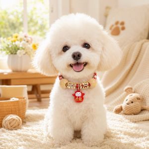Universal pet collar for cats and dogs - Handmade pet jewelry - Cat and dog collar 和风福气猫咪项圈狗狗项圈卡通铃铛宠物饰品四季通用婚庆派对礼物