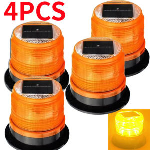 4PCS LED Solar Strobe Warning Light Strong Magnetic Base Waterproof Traffic Lights Waterproof Safety Flashing Lamp for Car Truck Boat Navigation