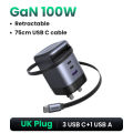 UGREEN 100W GaN Retractable Cable Charger 2xType-C 1xUSB-A for for iPhone 17 16 Pro Max iPhone 17 Pro iPhone 17 Air iPhone 17 Samsung Glaxy S26 S25 Ultra Super Fast Charging 2.0 Model:65587. 