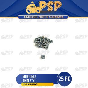 Mur Only 4mm ("7) Harga 1 Pak Isi 25 - Mor Kuning Nut Only Hex 4 Mili M4 Kunci 7 Drat 1.25 Universal