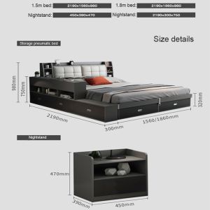Space saving storage bed frame Modern bedroom set Full double design Furniture platform frame Double bed