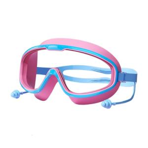 Kids Swim Goggles Wide View Frogs Resistant Swimming Glasses With Earplugs And Nose Clip for Children Teen Age 3-16