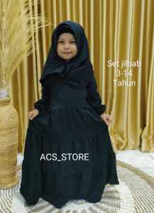 Gamis anak perempuan Hitam set Jilbab terbaru