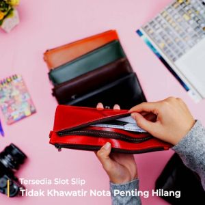 Dompet Lipat panjang wanita bahan kulit sapi asli 100% original branded anti air dan tahan api fashion cewek model terbaru terkini distro tempat simpan uang kertas dan kartu atm