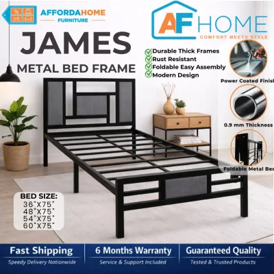 JAMES | Upholstered Metal Bed Frame - Modern Industrial Bedroom Bed