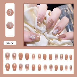 【Free Glue】24PCS Fake Nails Set With Glue Long Nails French Nail Care Nail Beauty Design 2025 New