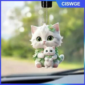 CISWGE Xe treo Mặt dây chuyền gương chiếu hậu trang trí ba lô hình con mèo 2D Acrylic treo trang trí nội thất xe hơi trang trí thủ công