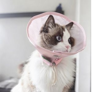 DGFDF Drawstring Adjustable Cat Elizabeth Collar Anti-Bite Breathable Pet Neck Cone Pet Care Sheer Mesh Dog Anti-licking Collar Postoperative Protective