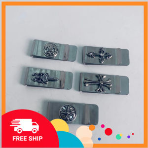Kẹp tiền chrome heart thép không rỉ size 52x20x08mm.