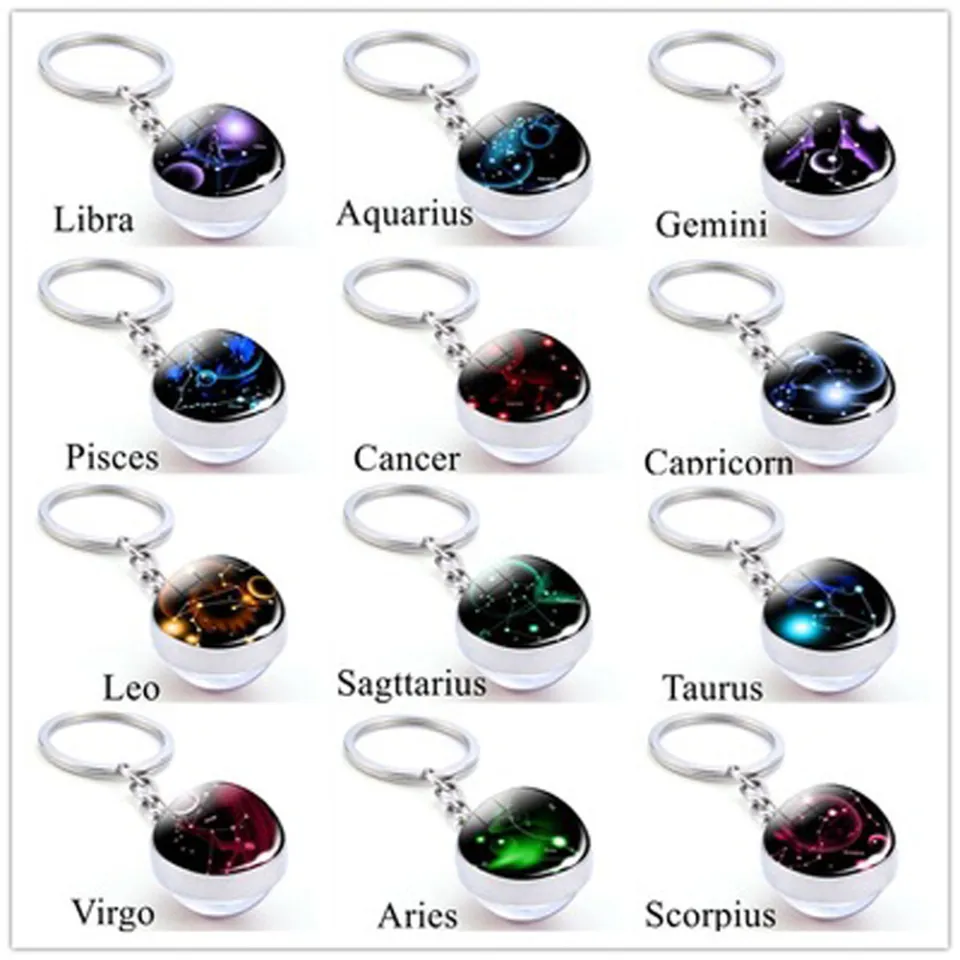 Keychain Libra DYJKOUG Libra Men Women Glass Ball Jewelry Leo Pendant Keychain Zodiac  Keychain Key Rings 12 Constellation