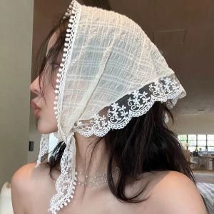 【🔥Tiktok Hot】French Lace Triangle Hair Scarf Women Girls Spring Summer Trend Korea Sweet Bohemia Printed Scarves Headbands Pastoral Headdress