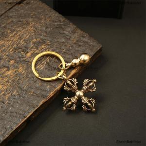 [COD] SweetBabiese Vintage Copper Vajra Pestle Keychain Pendant Feng Shui Ornament Religious Buddha Home Decorations Antique Brass Desk Decors