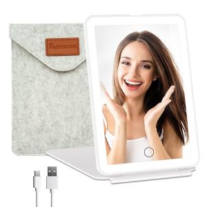 FUNTOUCH  Rechargeable Travel Makeup Mirror  Belt  72  个  LED  Lamp  Portable Illuminated Beauty Mirror 3  Color Lighting  Dimmable Touch Screen  Desktop  LED  Folding makeup mirror