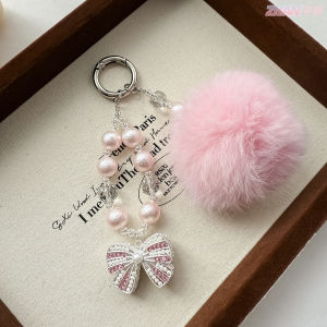 True Rabbit Hairy Ball Pearl Luggage Pendant Full Diamond Bow Keychain Crystal Phone Case Chain