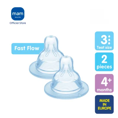 MAM Teats For 4+ Months SkinSoft Silicone Nipples for Baby Bottles - (Size 3) Fast Flow (Pack of 2)