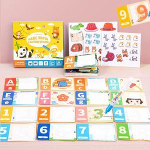 LEIFNYDI 26 Alphabet Kids Sticker Book Paper with Pen Water Drawing Book Sensory Early Educational Toys Portable Water Coloring Cards Toy Hand Strength Development