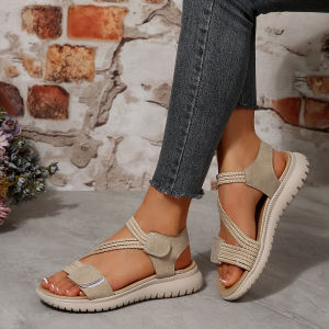 Free Shipping WomenS Sporty Sandals 2026 Summer New Collection Classic Large-Size Peep-Toe Sandals With Velcro Straps Flat-Soled Casual Sandals Versatile Style