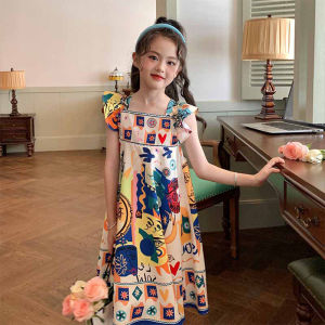 Bear Leader Kids Dress For Girls 3-11 Years Girls Dress Princess Baby Graffiti Bubble Sleeve Dress Festival Ceremony Birthday Party Dresses Childrens Clothing