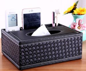 Creative Rectangle Leather Tissue Box Cover Desk Makeup Cosmetic Organizer Remote Controller Holder For Home Office