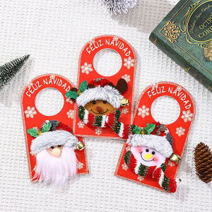 Christmas Door Knob Hanging Pendant Santa Claus Snowman Indoor Door Knob Decoration Merry Christmas Ornament Signs for Home Gift