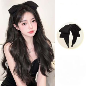JON09 Korean Style Synthetic Bow Headband Wigs Hair Hoop Hairpieces Long Straight Wavy Hair Heat Resistant Fiber Synthetic Half Headband Wig Women