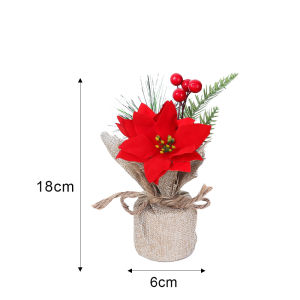 YESPERY Artificial Red Berries Potted Plant Christmas Decoration Mini Xmas Tree Table Decor Supplies Artificial Flowers Fruit Leaves Potted