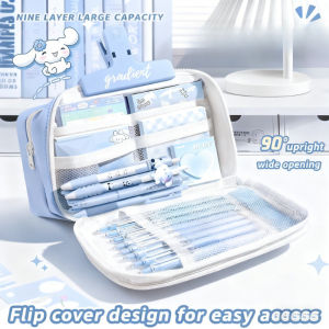 Transparent Pencil Case Large Capacity 9-Layer Flip Cover Cute Stationery Box Girls Cosmetic Bag