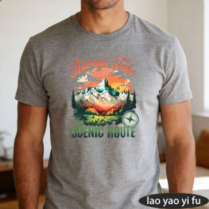 [Local Stock] HBESTY  Always Take Scenic Route Mountain Graphic T Shirt Men Tee Retro Travel Print Top Summer Road Trip Vacation T Shirt