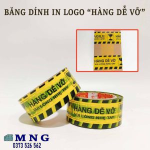 Băng dính in logo "HÀNG DỄ VỠ" vàng đen 1 cuận