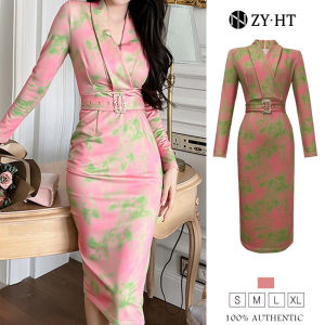 ZY.HT EraVogue เดรสผู้หญิง เดรสสีชมพู เดรสรัดรูป เดรสลายดอก เดรสแขนยาว เดรสทำงาน เดรสออกงาน เดรสเซ็กซี่ เดรสเกาหลี ชุดออกงาน 20186