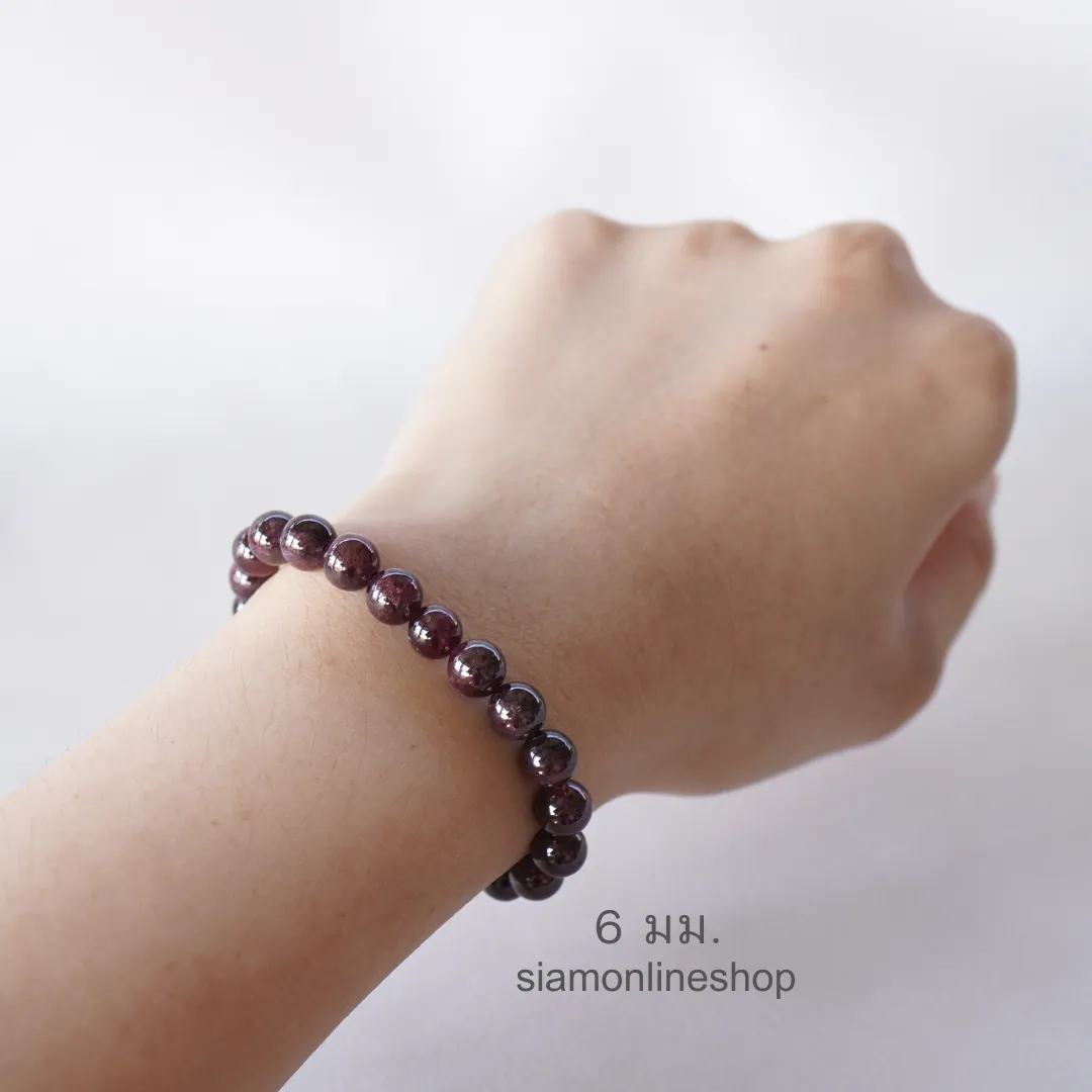 GARNET หินโกเมน จากพม่า เลือกขนาดเม็ดหินได้ (4-12 มม.) หินแห่งสุขภาพและความมั่นคง สร้อยข้อมือหินแท้