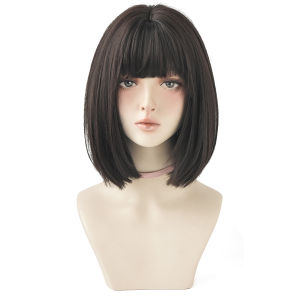 【Fast delivery】Wig for Women Short Curly Wig with Bangs Bob Wigs Synthetic Hair-COD