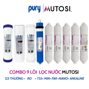 Bộ 9 Lõi Lọc Nước Mutosi Chính Hãng 123 (PP5 OCB PP1) Màng RO T33 Min Far Nano Alkaline