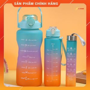 Combo 3 Bình Nước Nhắc Nhở Dung Tích 2000ml 800ml và 400ml Nhiều Màu Sắc Tiện Lợi 3 in 1